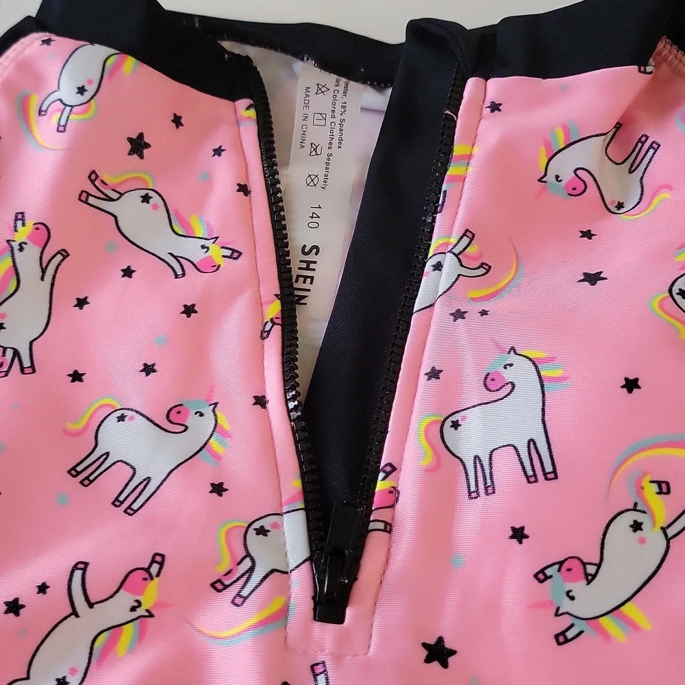 SHEIN Girls Unicorn Bodysuit Size  10- 12 Pink Black – Long Sleeve  One Piece